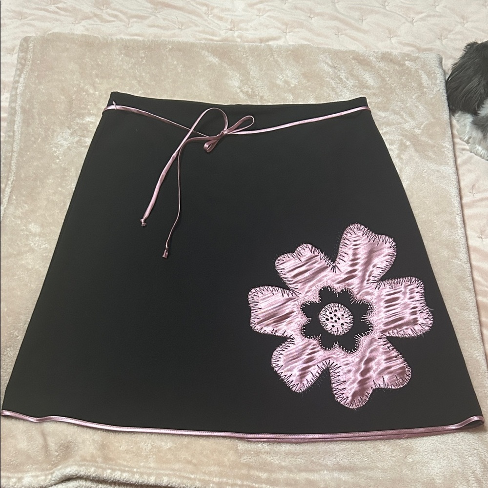Heart Soul Black A-Line Skirt with Pink Floral Design